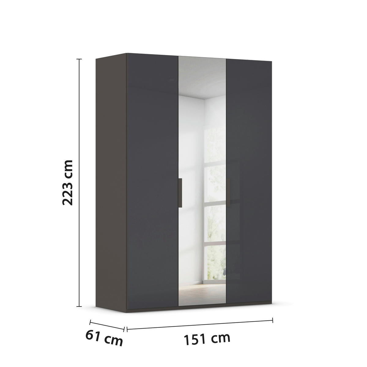 DREHTÜRENSCHRANK 151/223/61 cm,  in Graphitfarben, 3-türig  - Graphitfarben, Basics, Glas/Holzwerkstoff (151/223/61cm) - Novel
