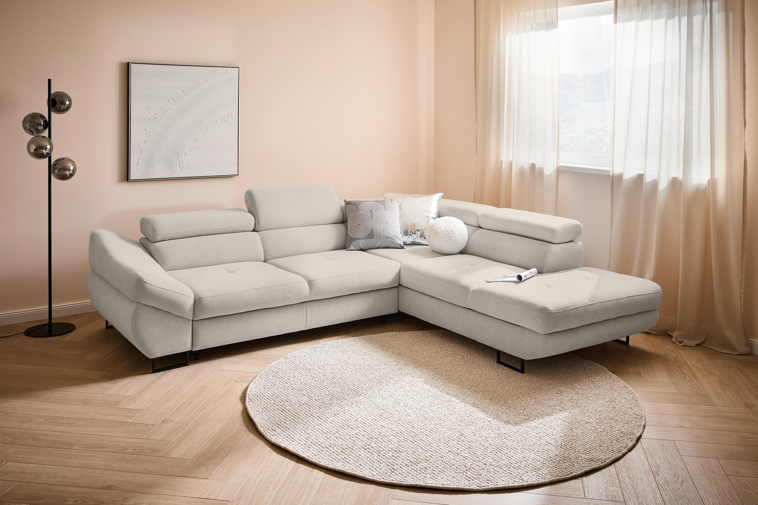 ECKSOFA in Webstoff Taupe  - Taupe/Schwarz, Design, Textil/Metall (280/235cm) - Hom`in