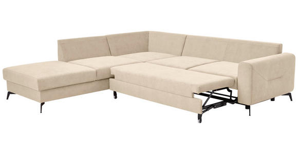 ECKSOFA Beige Chenille  inkl. Rückenkissen, Bettkasten, Schlaffunktion, Rücken echt, Liegefläche im Originalstoff  - Beige/Schwarz, KONVENTIONELL, Textil/Metall (257/275cm) - Carryhome