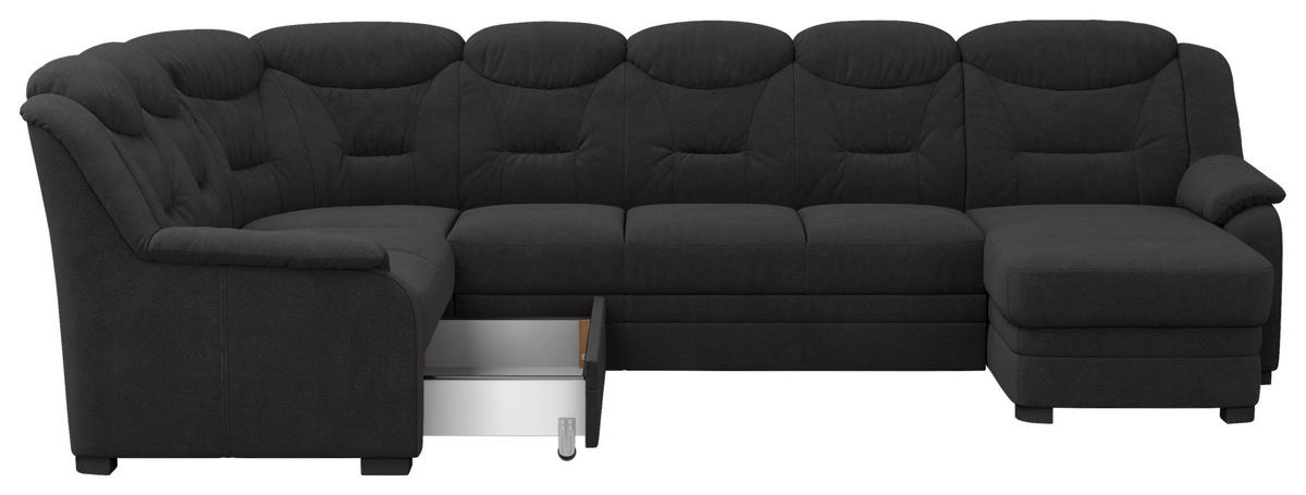 WOHNLANDSCHAFT in Chenille Schwarz  - Schwarz, Basics, Kunststoff/Textil (211/330/162cm) - MID.YOU