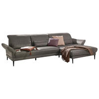 ECKSOFA MR 1350 Dunkelgrau Echtleder  - Dunkelgrau/Schwarz, Design, Leder/Metall (312/193cm) - Musterring