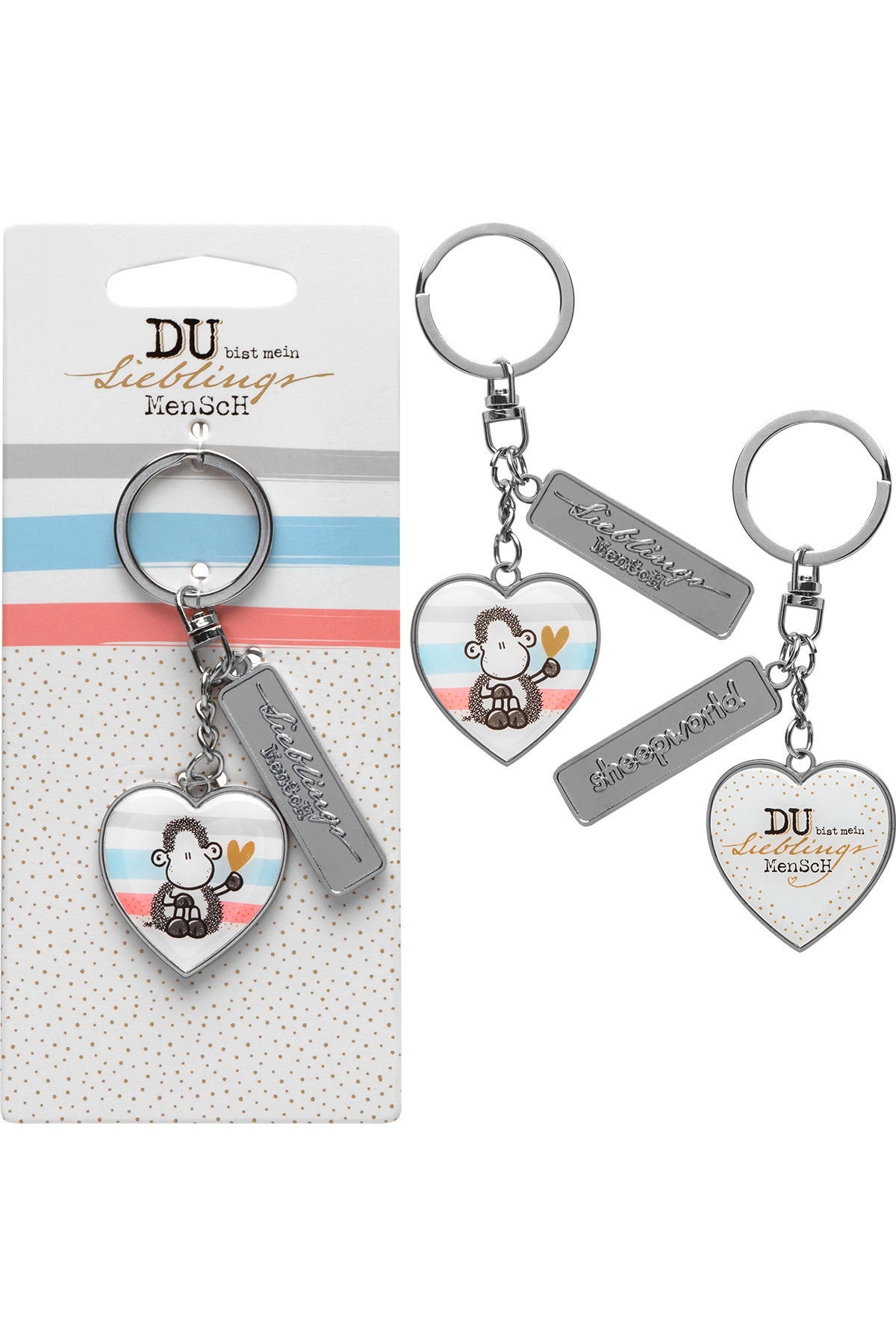 Schlüsselanhänger Schafs-Motiv Weiß/Hellblau/Hellrosa