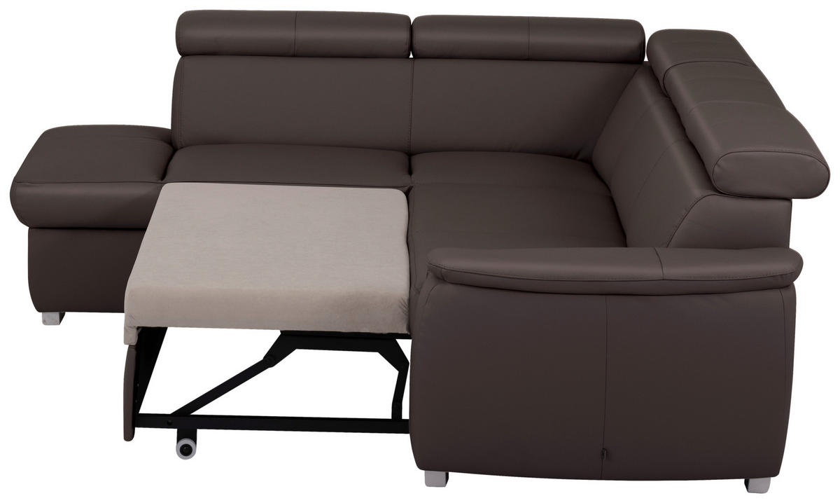 WOHNLANDSCHAFT  in Kombination Echtleder/Lederlook Dunkelbraun  - Dunkelbraun, Leder/Metall (211/262cm) - Celina Home