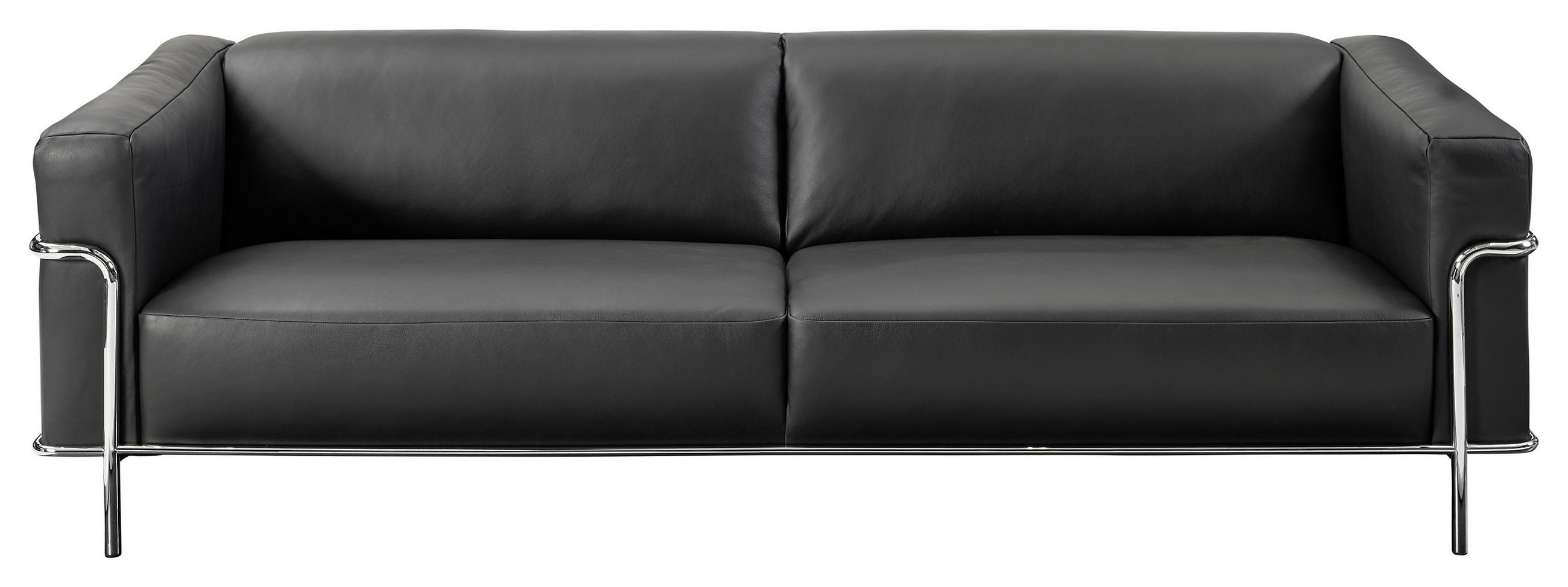 DREISITZER-SOFA Echtleder Schwarz - Chromfarben/Schwarz, Design, Leder/Metall (236/67/96cm) - Johann Jakob