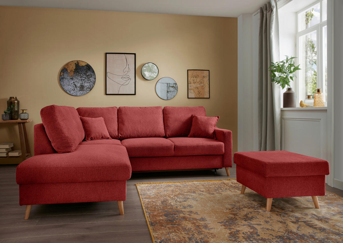 ECKSOFA in Chenille Rot  - Rot/Naturfarben, Konventionell, Holz/Textil (200/230cm) - Livetastic