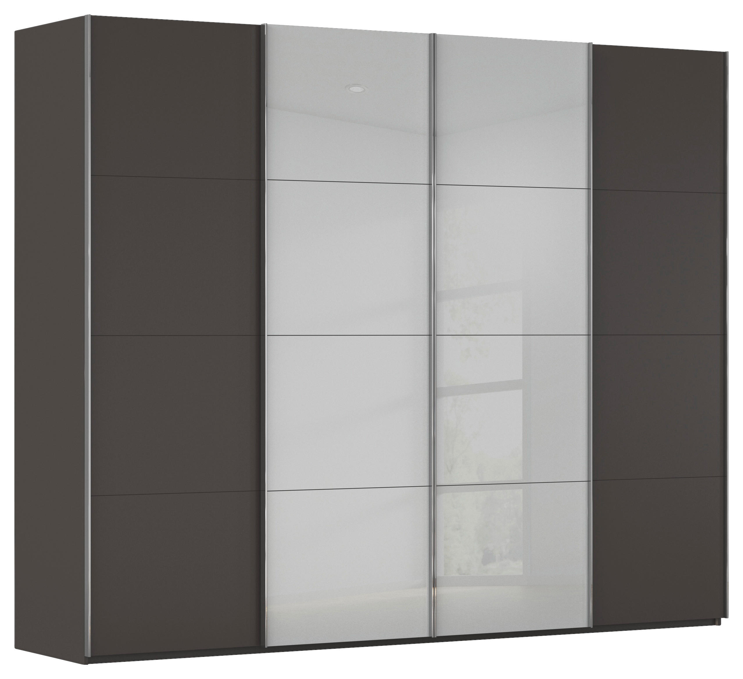 SCHWEBETÜRENSCHRANK 271/235/68 cm 4-türig Graphitfarben, Weiß  - Chromfarben/Graphitfarben, KONVENTIONELL, Glas/Holzwerkstoff (271/235/68cm) - Novel