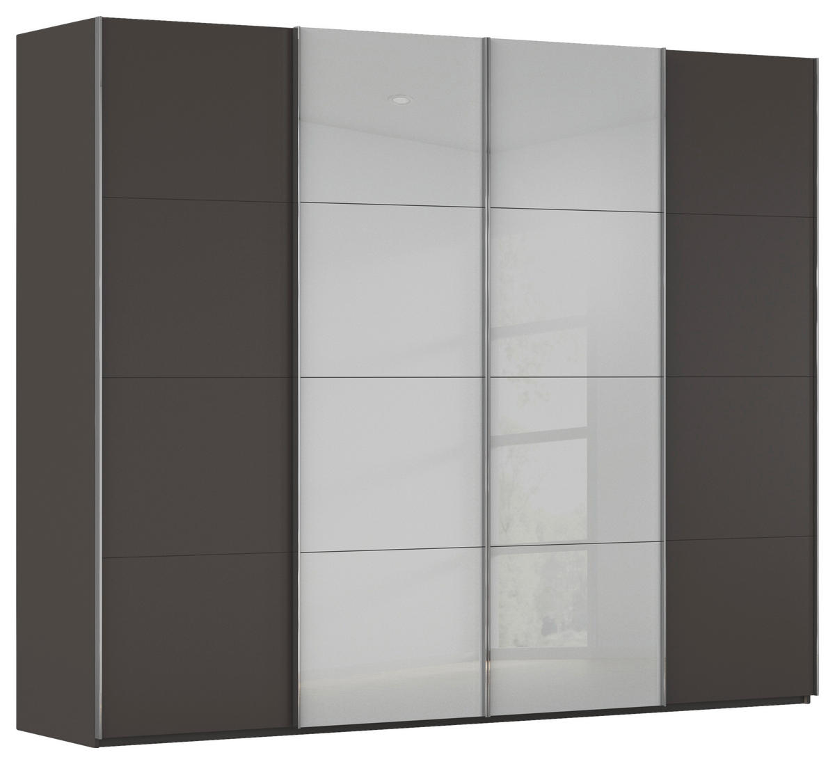 SCHWEBETÜRENSCHRANK 271/235/68 cm 4-türig Graphitfarben, Weiß  - Chromfarben/Graphitfarben, KONVENTIONELL, Glas/Holzwerkstoff (271/235/68cm) - Novel