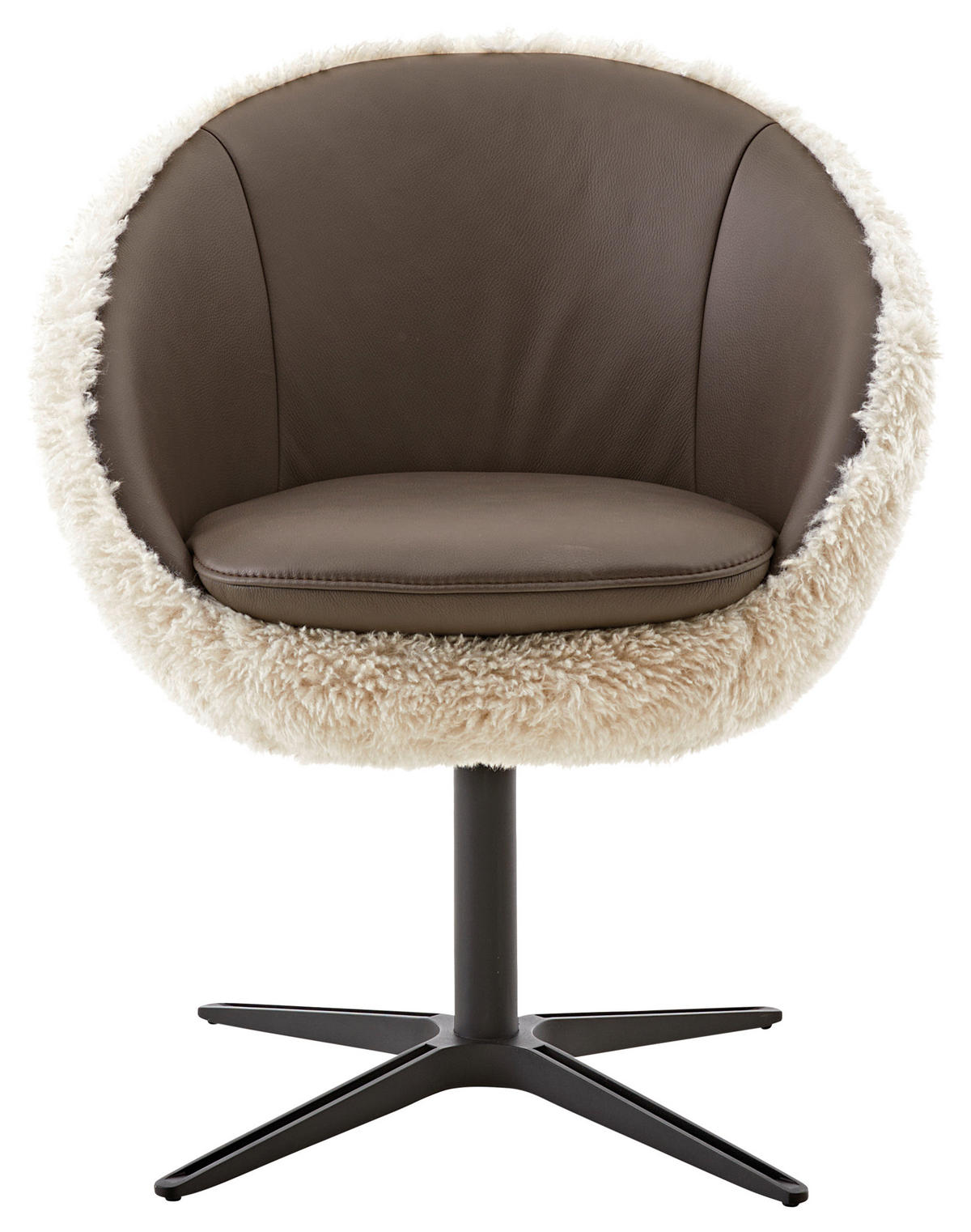 ARMLEHNSTUHL  in Hochflor Kombination Echtleder/Stoff pigmentiert  - Beige/Schwarz, Design, Leder/Textil (65/81/61cm) - Koinor