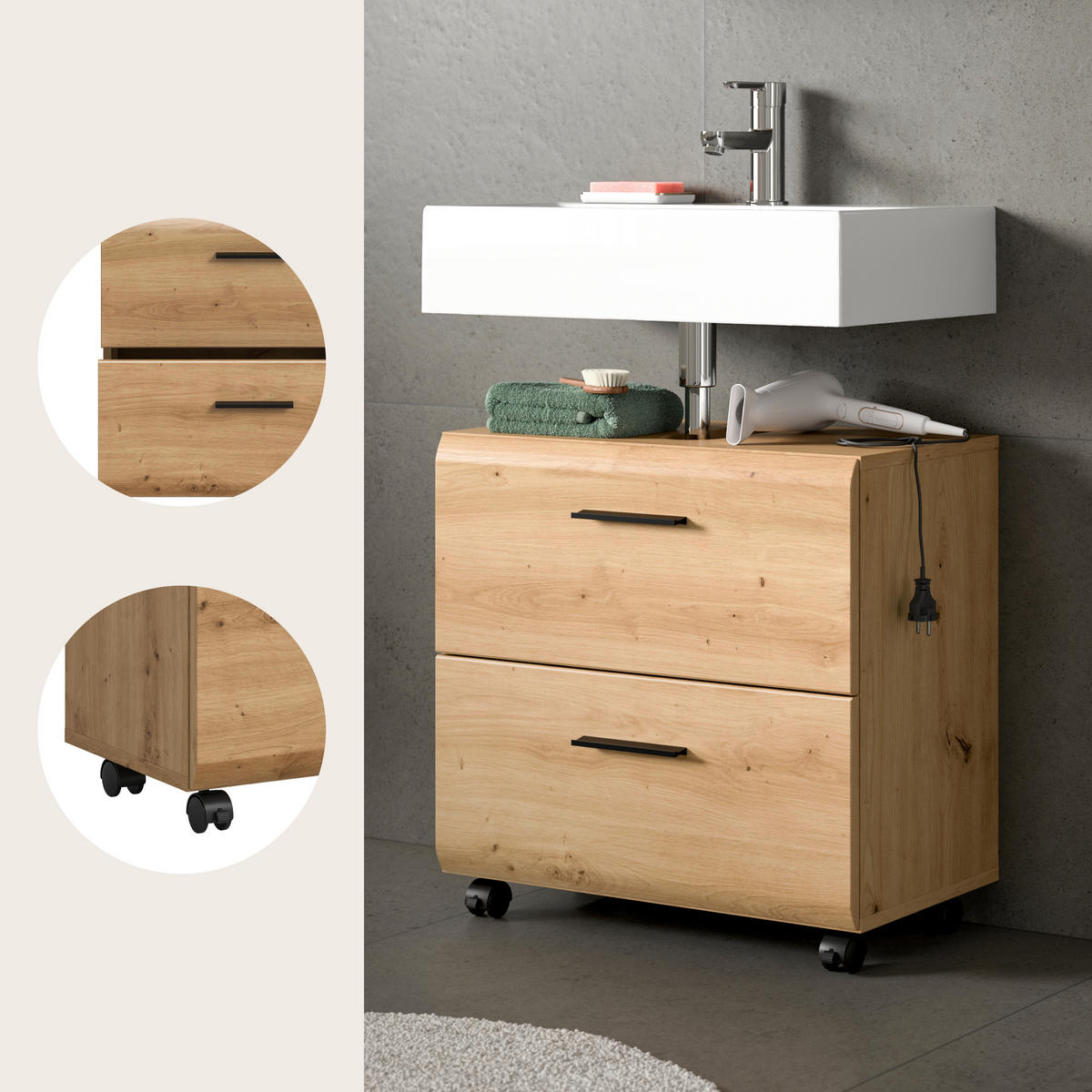 WASCHBECKENUNTERSCHRANK 60/58/30 cm  - Schwarz/Eiche Artisan, Trend, Holzwerkstoff/Kunststoff (60/58/30cm) - MID.YOU