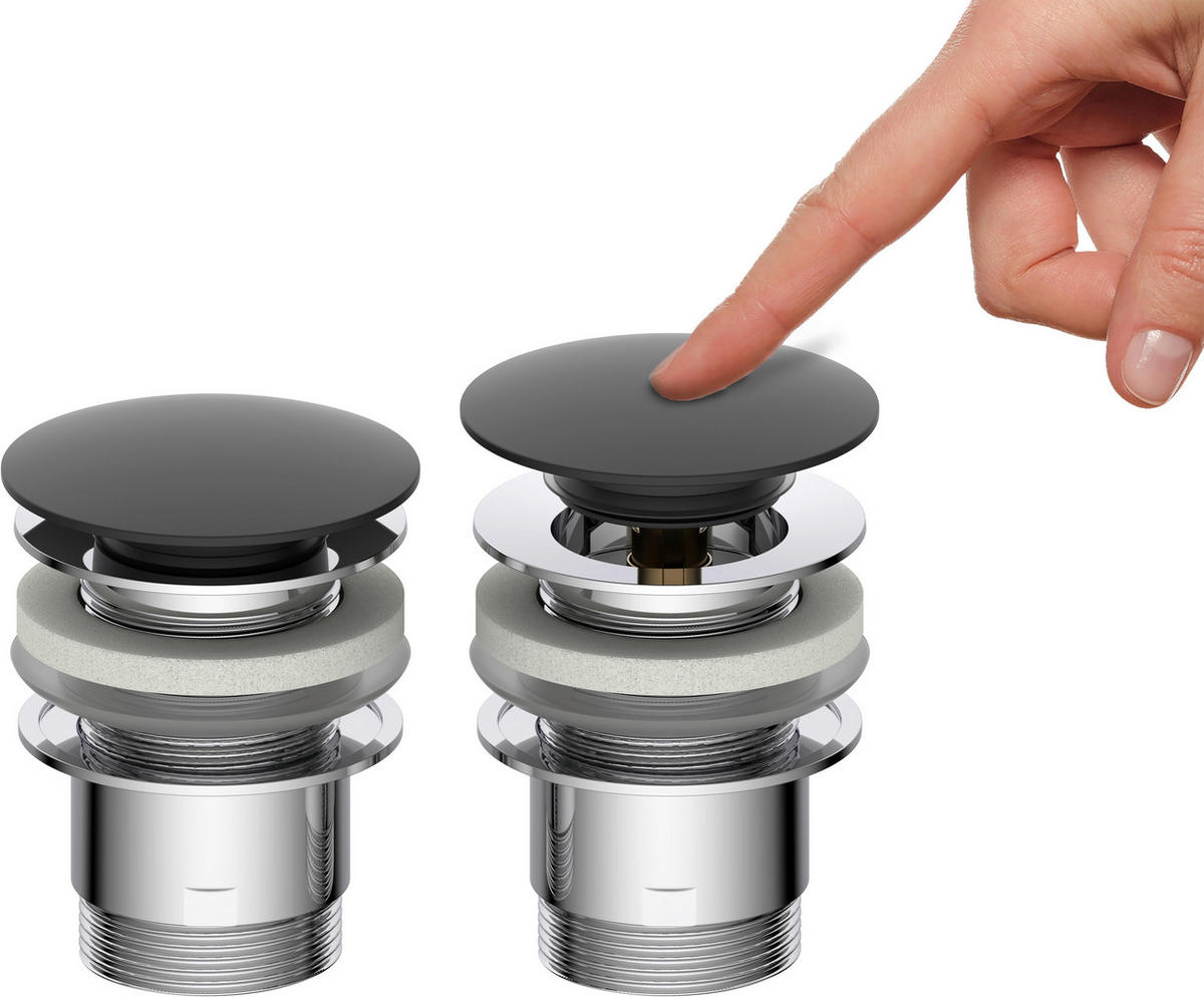 ABLAUFVENTIL  - Chromfarben/Schwarz, Basics, Metall (6,5cm) - Schütte