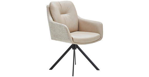 ARMLEHNSTUHL  Lederauswahl, Stoffauswahl, Typenauswahl, inklusive Armlehnen Webstoff Kombination Echtleder/Stoff  Creme, Schwarz, Beige  - Beige/Creme, Design, Leder/Textil (62/90/65cm) - Waldwelt