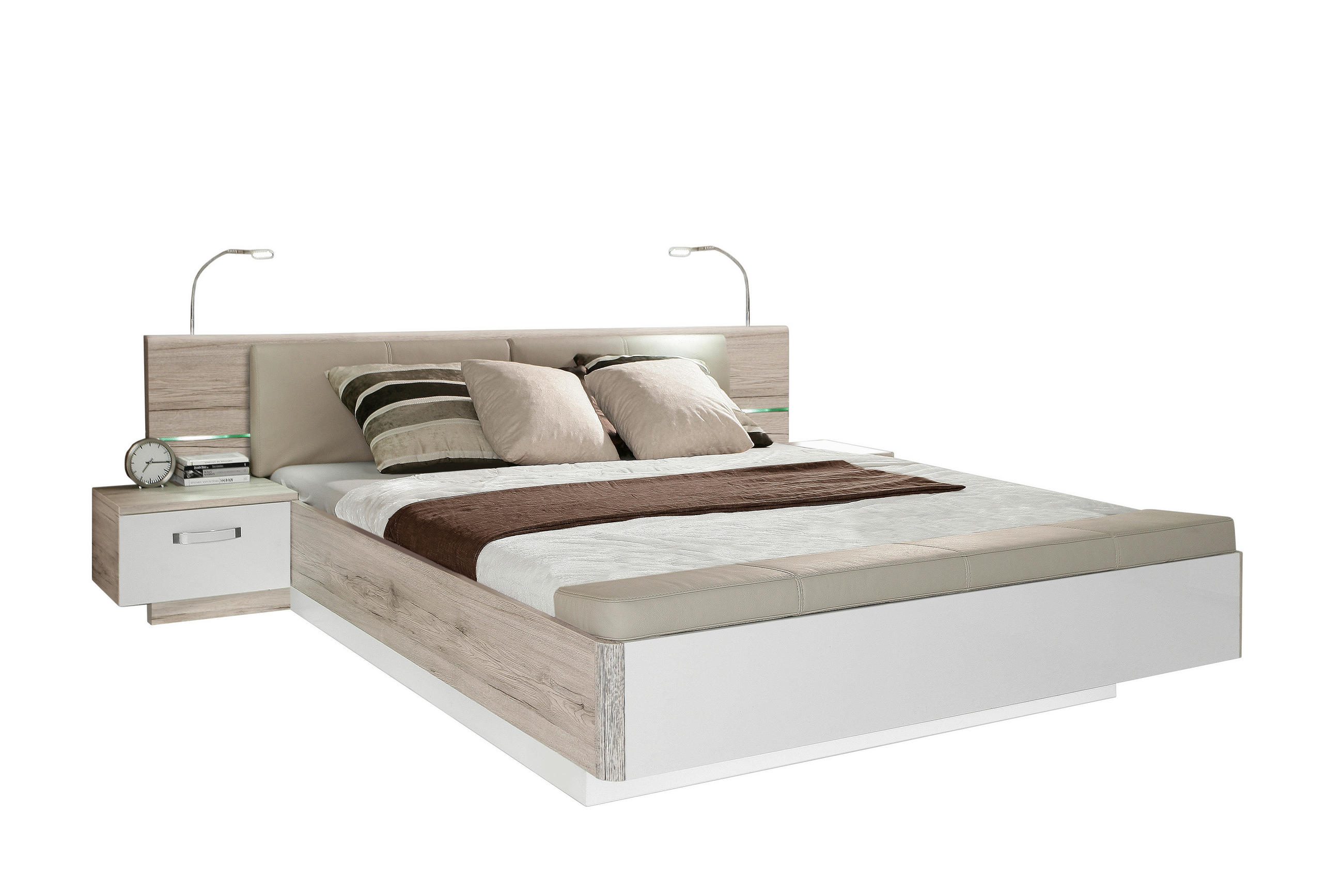 ÁGYSZETT 180/200 cm  homok, magasfényű fehér  - magasfényű fehér/homok, Design, bőr/faalapú anyag (180/200cm) - Xora