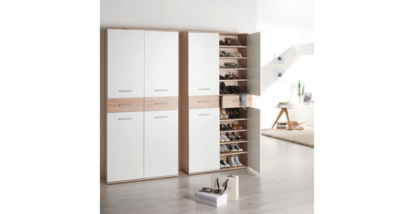 SCHUHSCHRANK 90/195/35 cm - Eichefarben/Silberfarben, Design, Holzwerkstoff/Kunststoff (90/195/35cm) - Xora