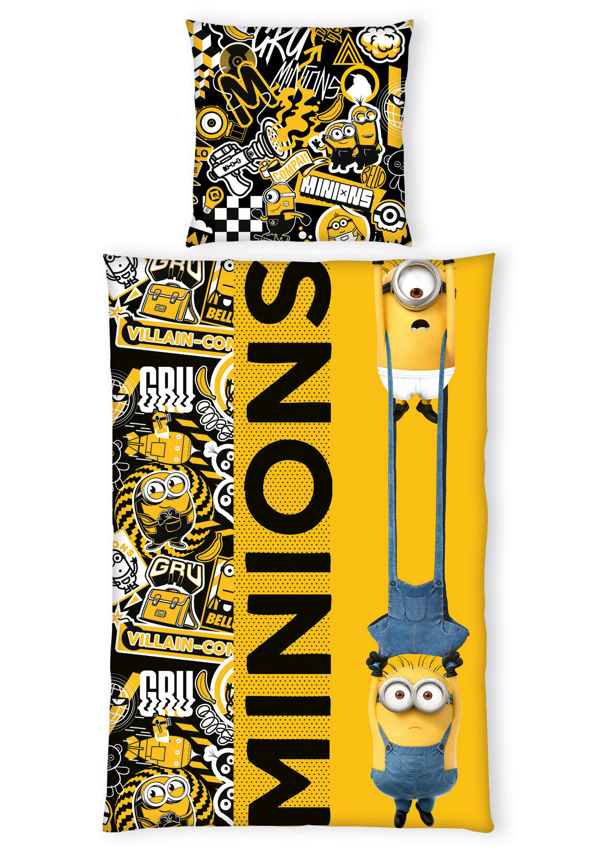 DĚTSKÉ POVLEČENÍ MIMONI, renforcé, žlutá, vícebarevná, černá, 135/200 cm - černá/vícebarevná, Basics, textil (135/200cm) - Herding