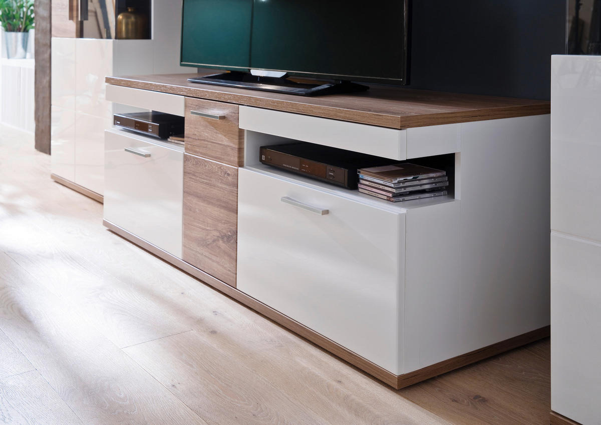 TV-ELEMENT - Eichefarben/Weiß, Design, Holzwerkstoff/Metall (150/55/50cm) - Livetastic