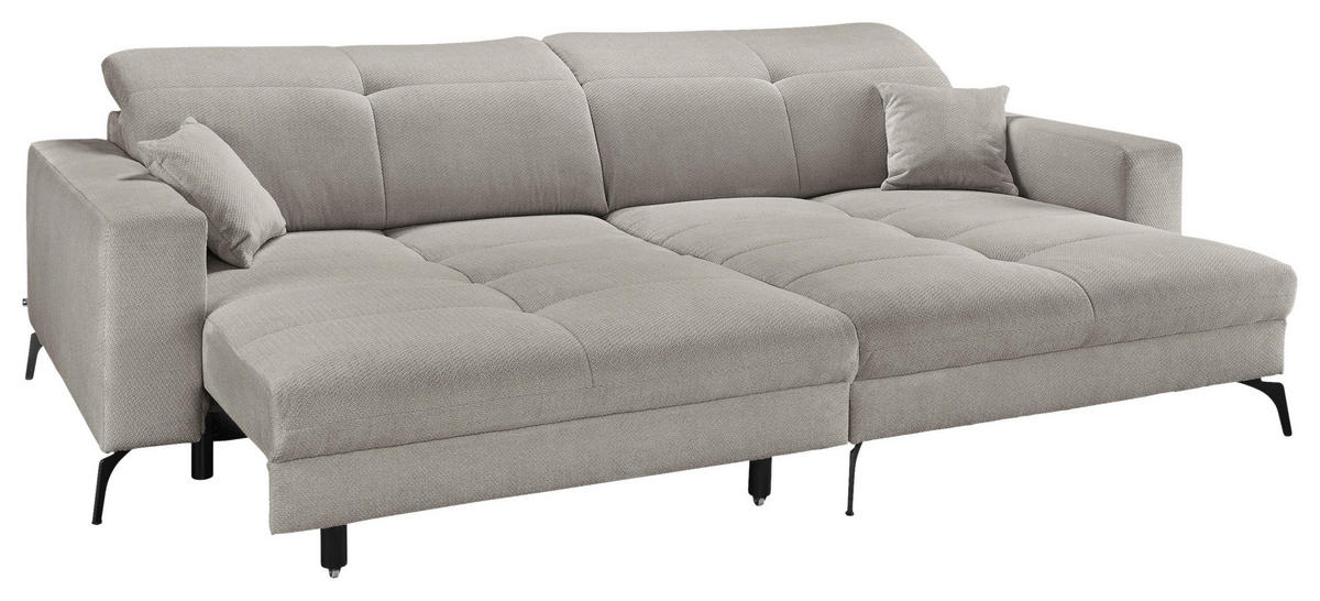 ECKSOFA Hellgrau Webstoff  - Hellgrau/Schwarz, KONVENTIONELL, Textil/Metall (285/180cm) - SetOne by Musterring