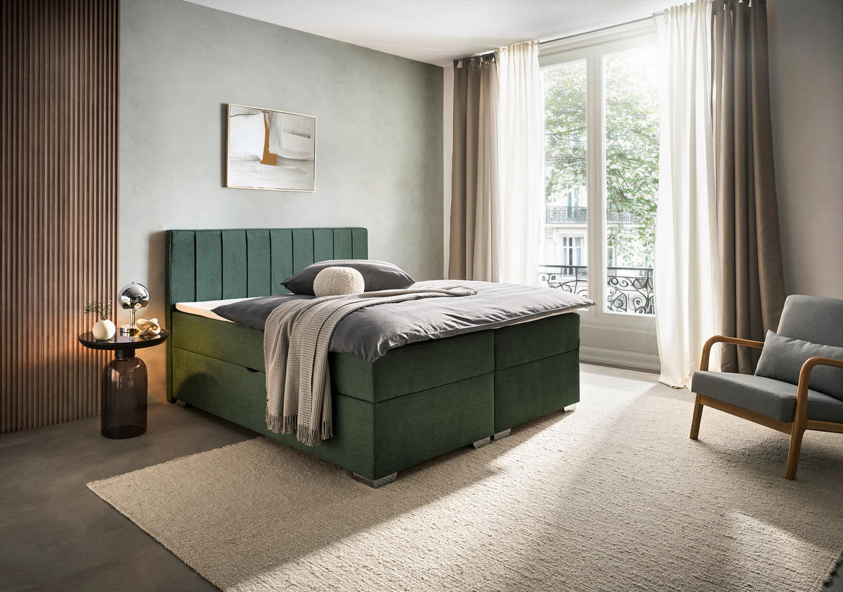 BOXBETT 160/200 cm  in Dunkelgrün  - Chromfarben/Dunkelgrün, Trend, Kunststoff/Textil (160/200cm) - Boxxx