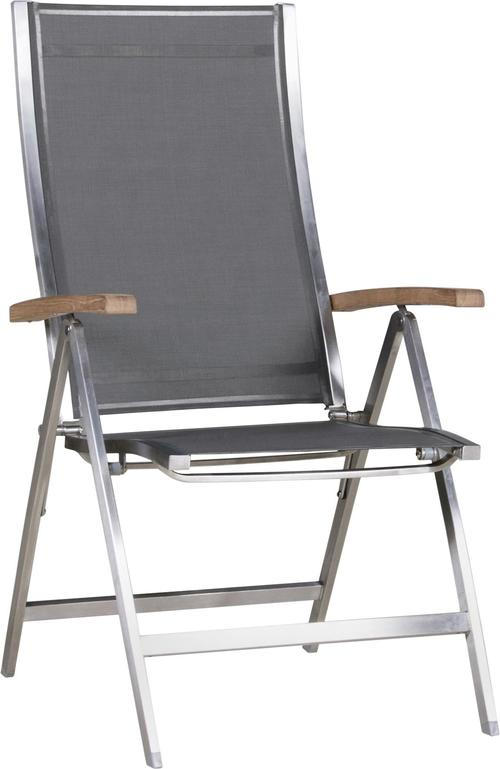 GARTENKLAPPSESSEL Teakholz Edelstahl Edelstahlfarben, Dunkelgrau, Teakfarben - Edelstahlfarben/Dunkelgrau, Design, Holz/Textil (61/112/68cm) - Zebra Süd