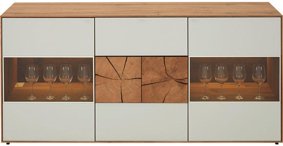 SIDEBOARD Kerneiche vollmassiv gebürstet, gewachst, lackiert, matt Eichefarben, Weiß - Eichefarben/Weiß, Design, Glas/Holz (175/80,5/49cm) - Valnatura