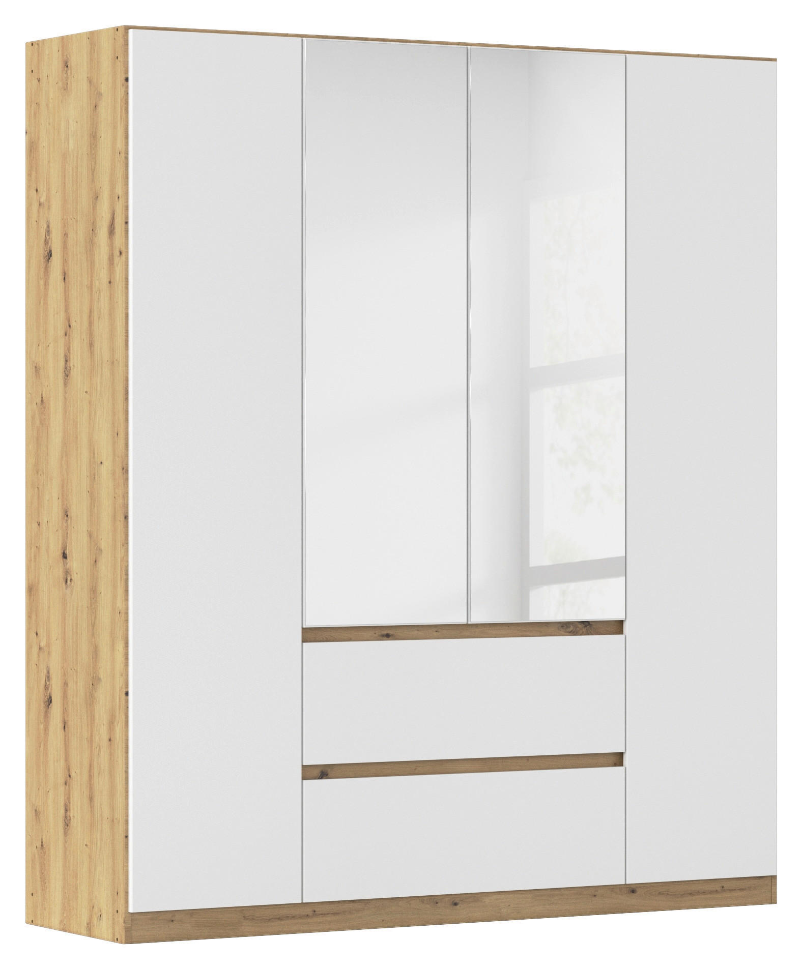 Drehtürenschrank Mit Spiegel 181 cm Mainz, Weiß/Eiche