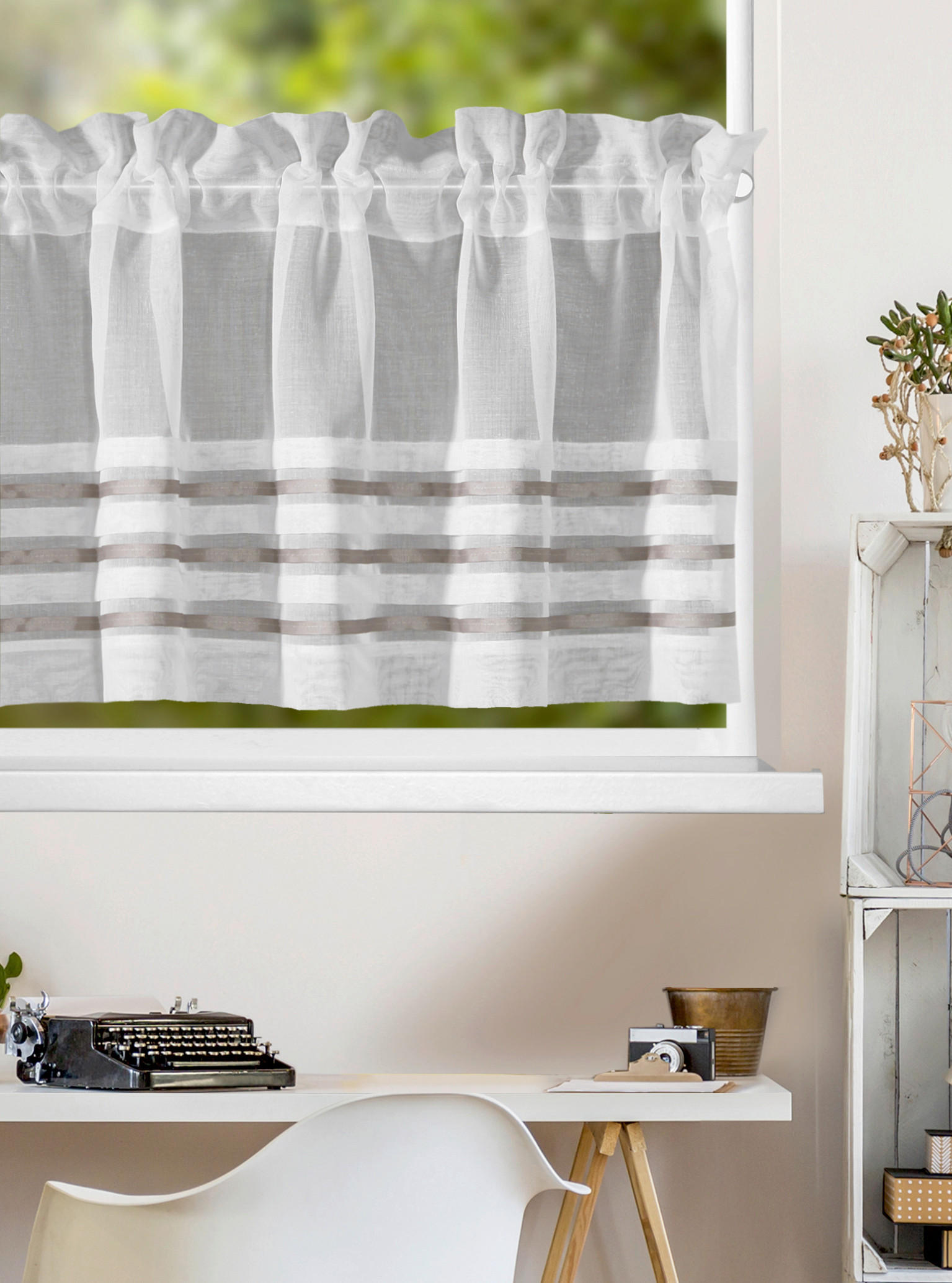 KURZGARDINE  140/45 cm  - Hellbraun/Weiß, Basics, Textil (140/45cm)