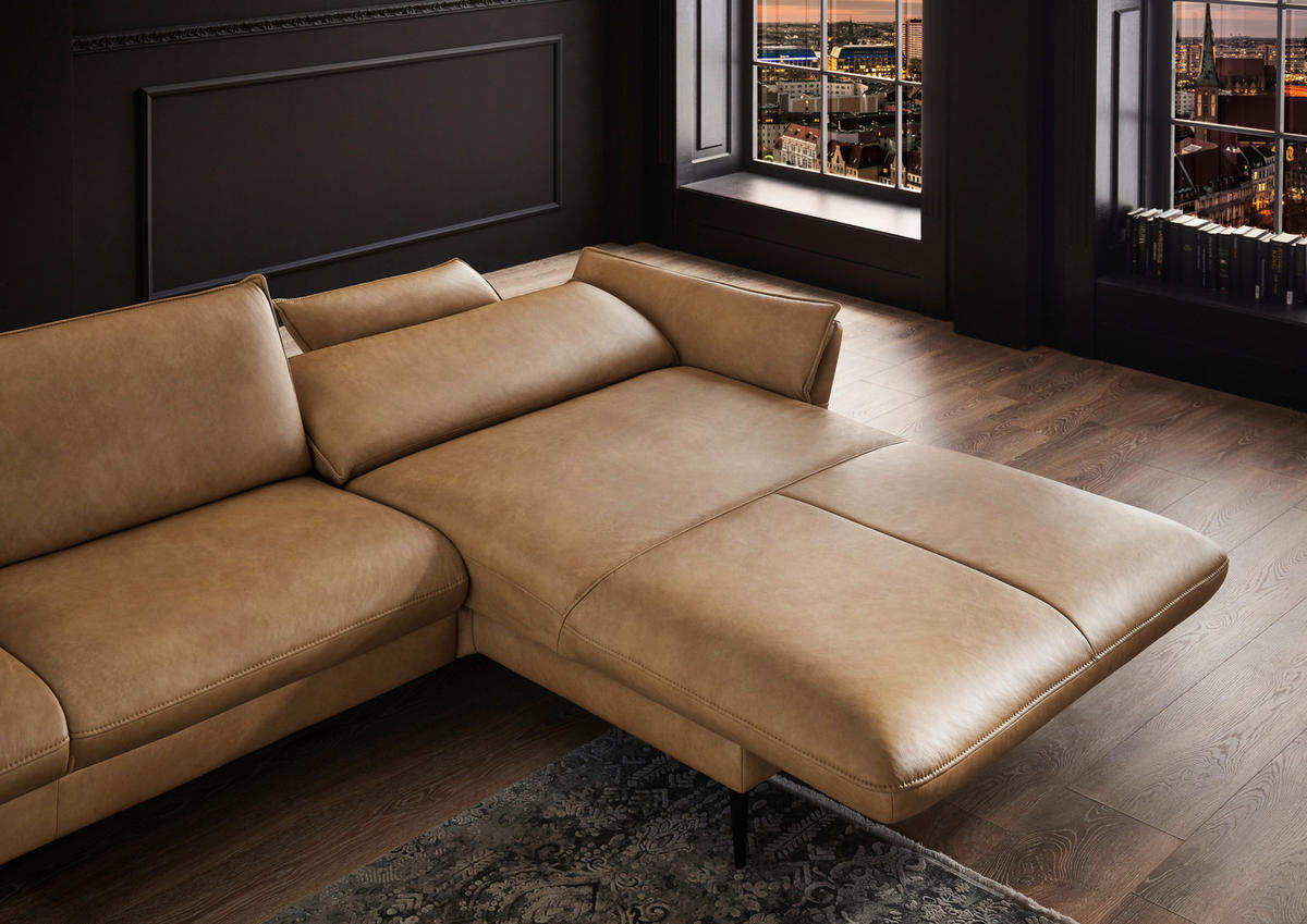 ECKSOFA Dunkelgelb Echtleder  - Dunkelgelb/Schwarz, Design, Leder/Metall (172/334cm) - Hukla