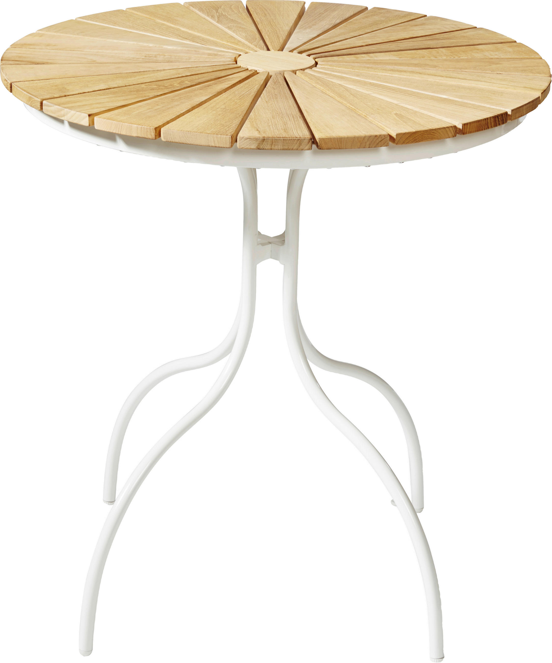 GARTENTISCH Holz rund  - Weiß Hochglanz/Teakfarben, KONVENTIONELL, Holz/Metall (80cm) - Gardenson