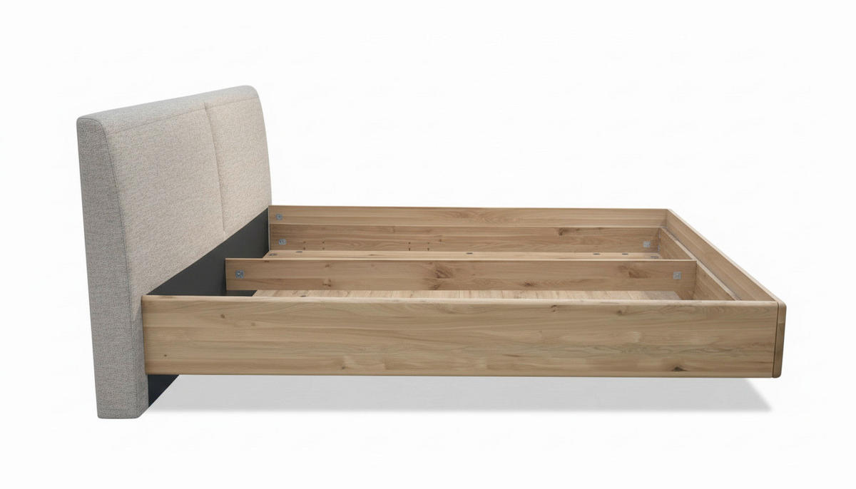 BETT in Eichefarben  - Eichefarben/Beige, MODERN, Holz/Textil (180/200cm) - MID.YOU