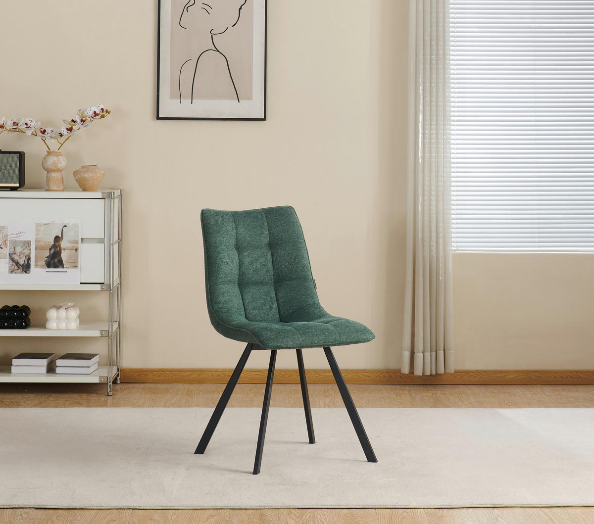 STUHL Leinenoptik Schwarz, Dunkelgrün  - Dunkelgrün/Schwarz, Design, Textil/Metall (47/86/61cm) - Xora