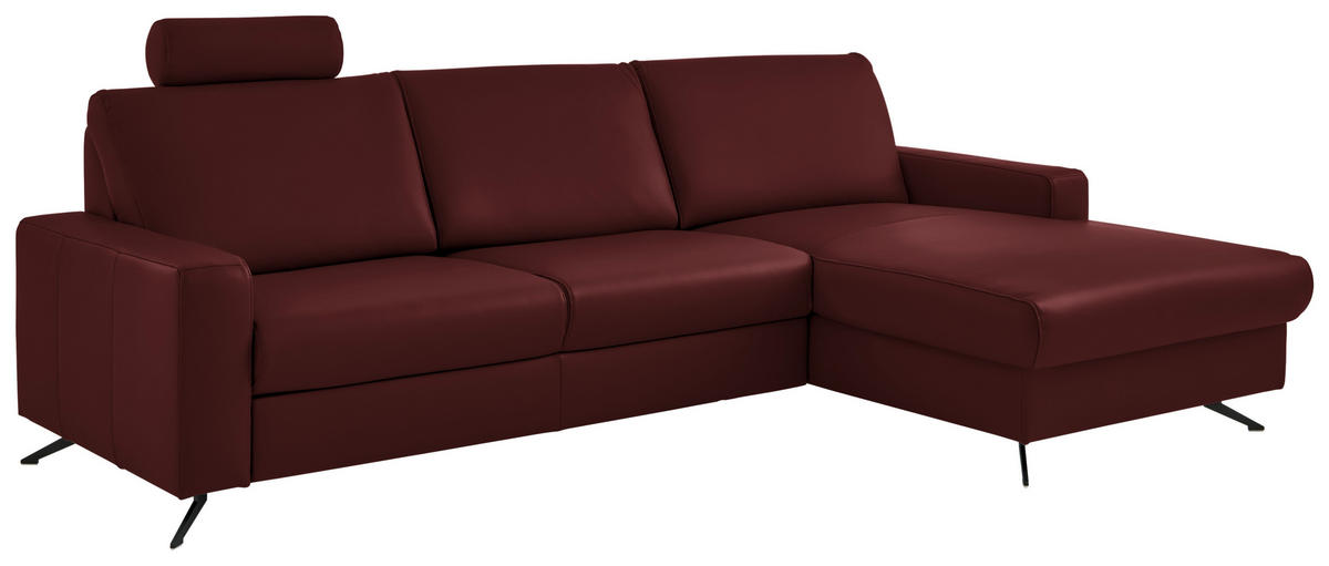 ECKSOFA in Echtleder Brombeere  267/165 cm  - Brombeere/Schwarz, Design, Leder/Metall (267/165cm) - Lomoco