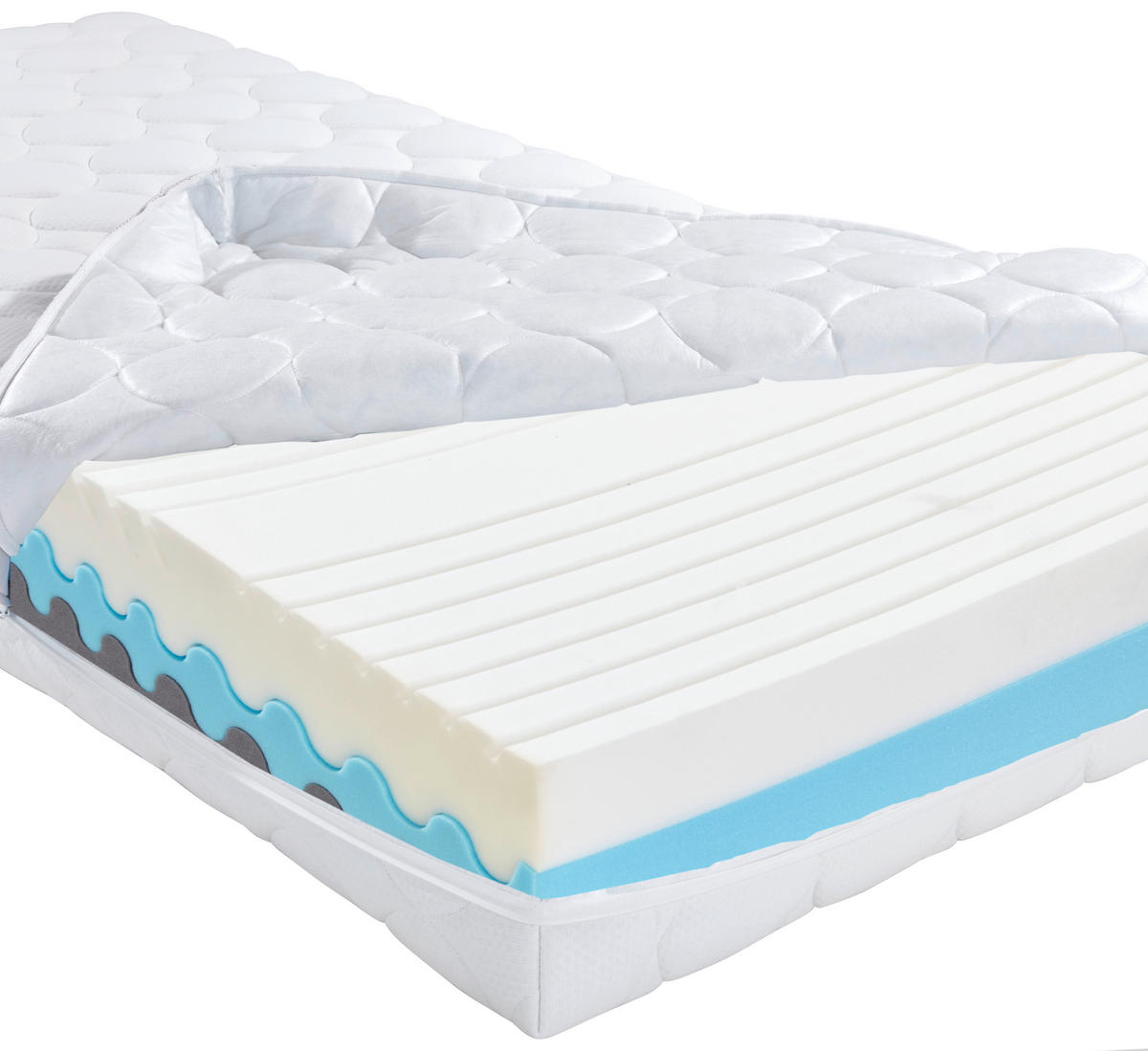 Komfortschaummatratze 90/200 cm, Höhe ca.: 27 cm, H3 + H4 = fest + sehr fest, 7-Zonen - Weiß, Textil (90/200cm) - Primatex Deluxe