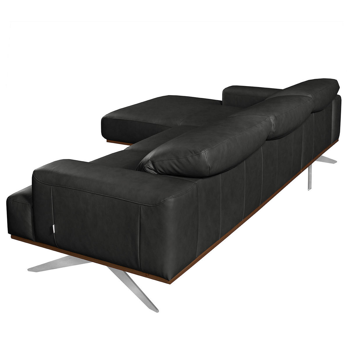 ECKSOFA  in Echtleder Schwarz  187/295 cm  - Chromfarben/Schwarz, Design, Leder/Metall (187/295cm) - Livetastic