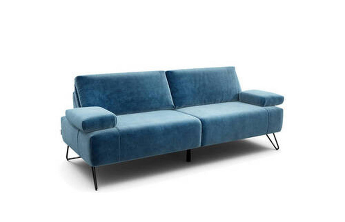 2,5-SITZER in Samt Blau  - Blau/Schwarz, Design, Textil/Metall (204-234/85/86-94cm) - SENSOO
