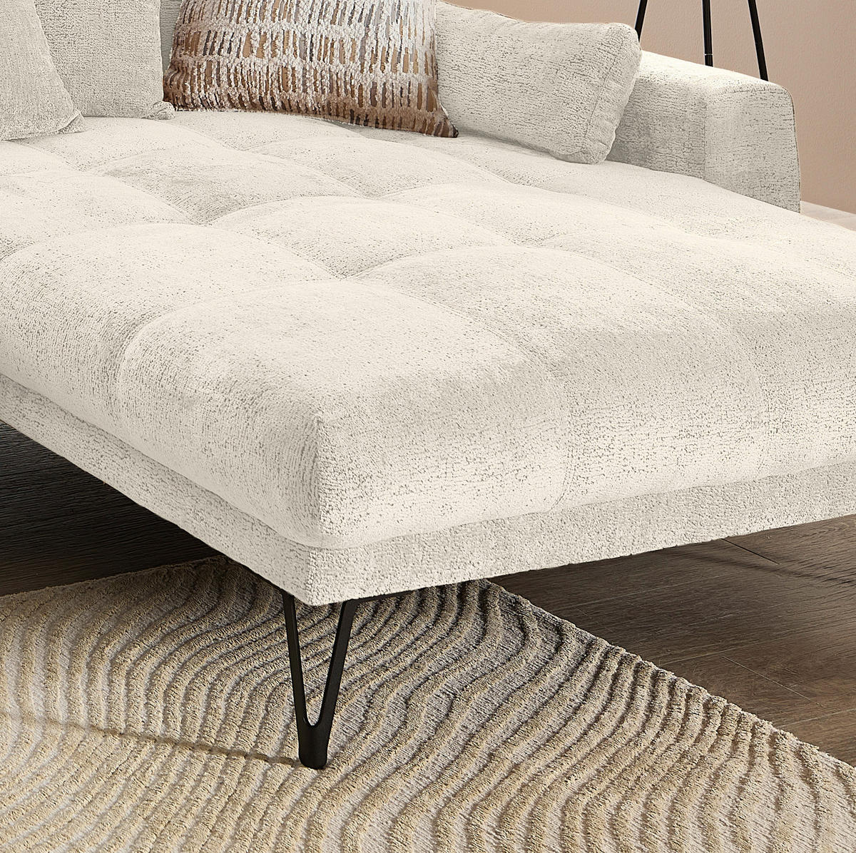 ECKSOFA GARDA in Chenille Creme  310/192 cm  - Creme/Schwarz, KONVENTIONELL, Textil/Metall (310/192cm) - Livetastic