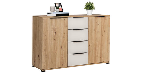 SIDEBOARD  130/87/40 cm 4 Schublade(n)  - Kaschmir/Schwarz, KONVENTIONELL, Holzwerkstoff/Metall (130/87/40cm) - Carryhome