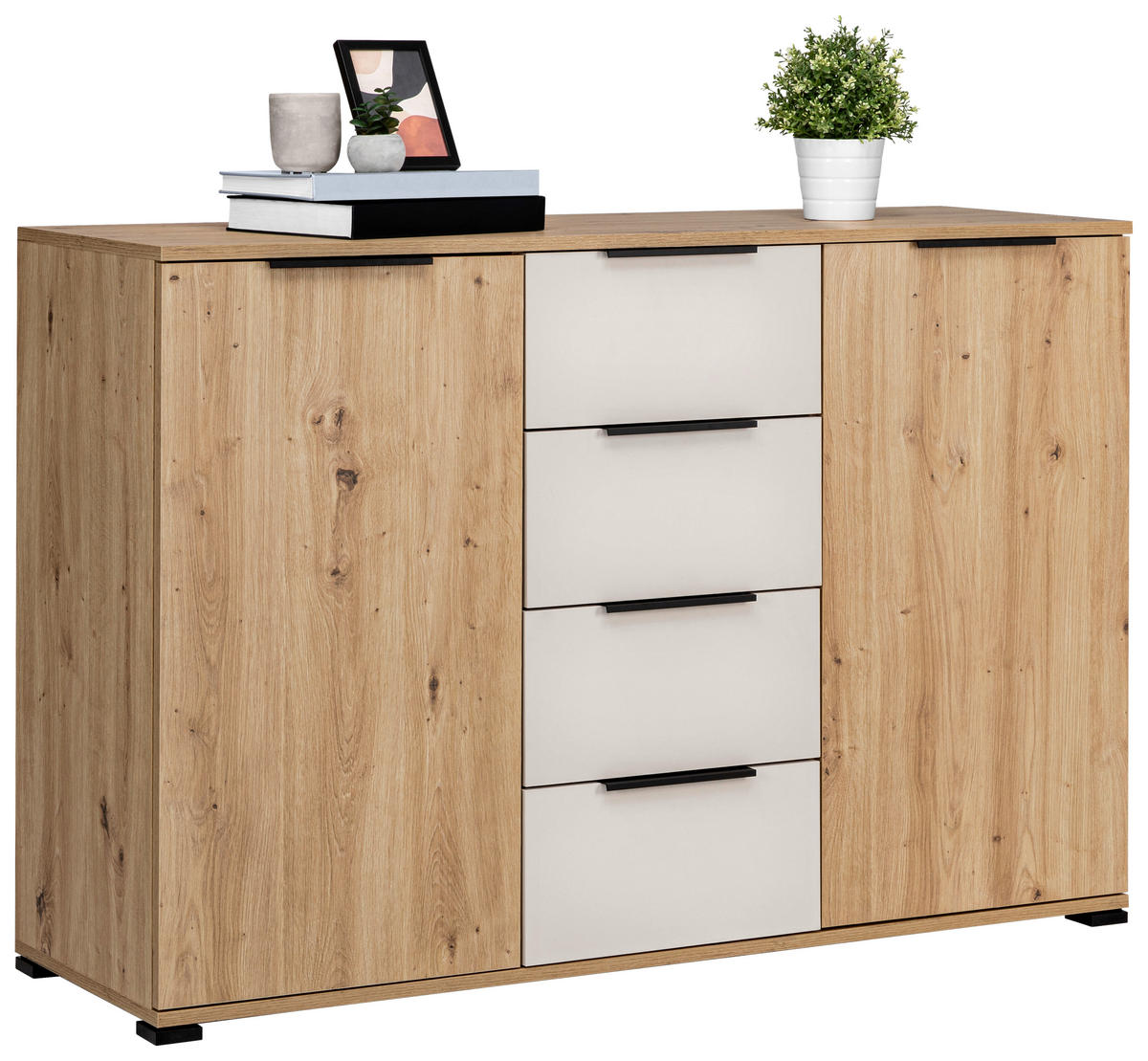 SIDEBOARD  in 130/87/40 cm  - Kaschmir/Schwarz, KONVENTIONELL, Holzwerkstoff/Metall (130/87/40cm) - Boxxx