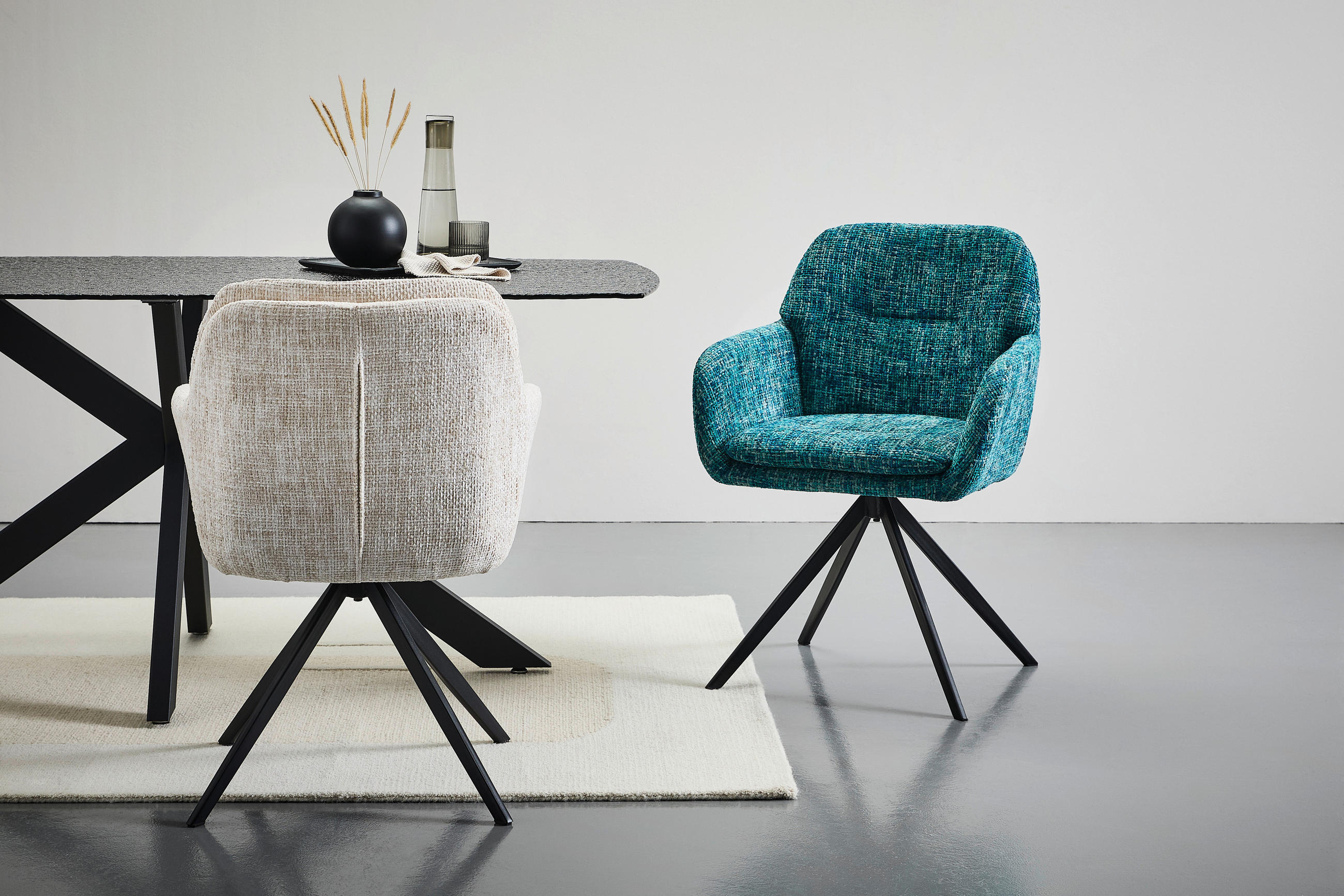 ARMLEHNSTUHL  in Eisen Chenille  - Blau/Schwarz, Design, Textil/Metall (62/82,5/66cm) - Stylife