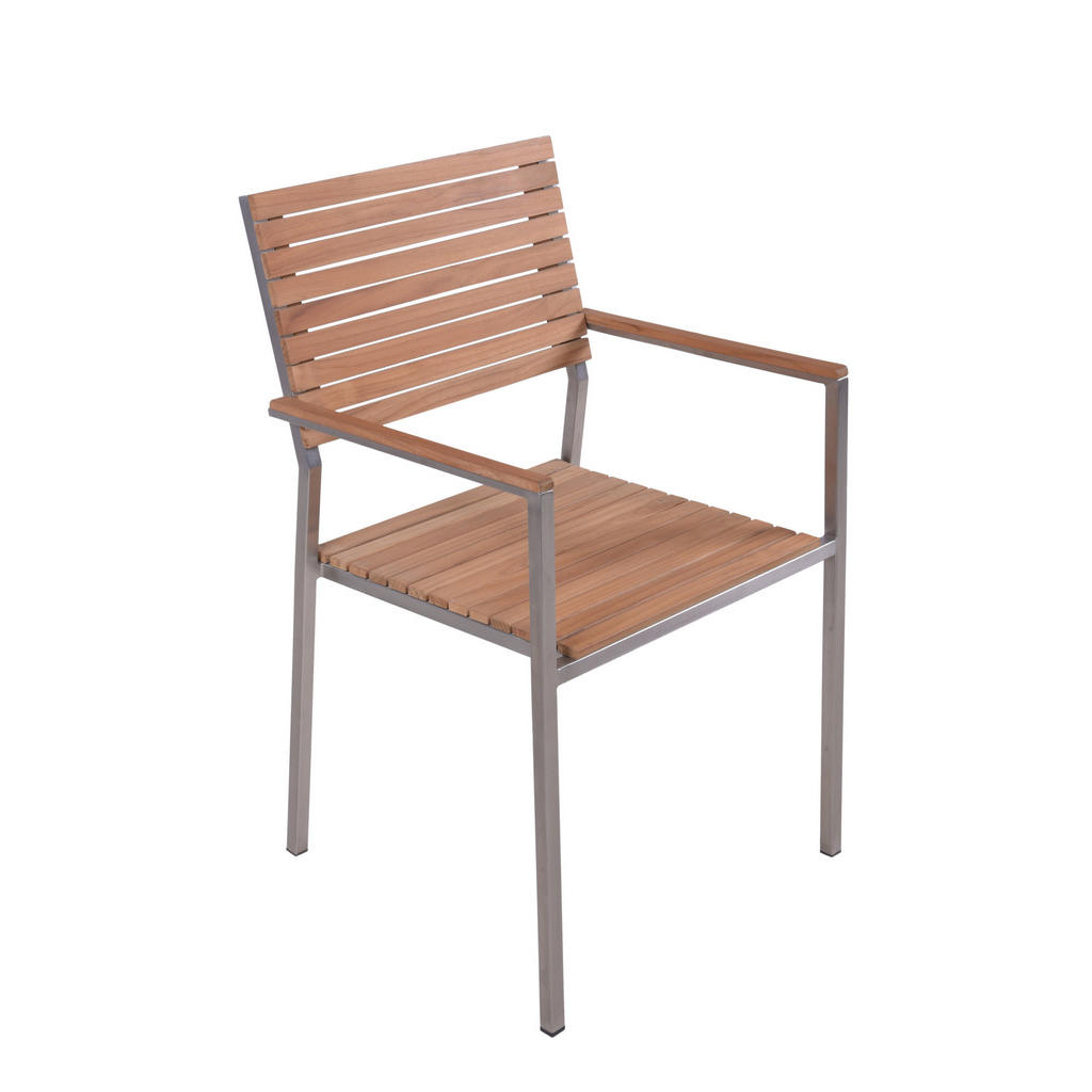 Thumbnail - Gardenson Gartenstuhl-Set, Schwarz, Silber, Teak, Holz, Metall, Kunststoff, Teakholz, Hartholz, eckig, 53x86x50 cm, stap...