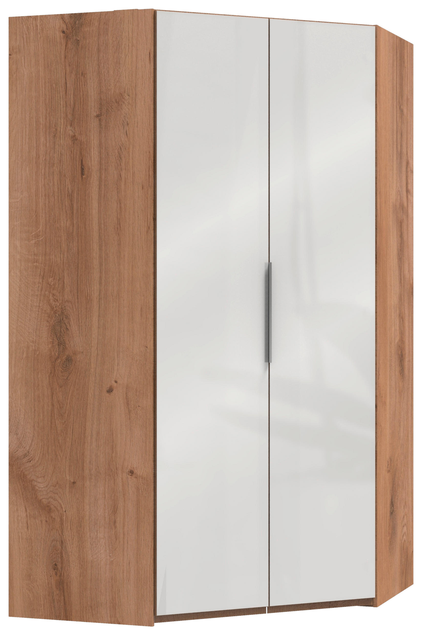 ECKSCHRANK 120/216/120 cm Weiß, Eichefarben  - Chromfarben/Eichefarben, MODERN, Glas/Holzwerkstoff (120/216/120cm) - MID.YOU