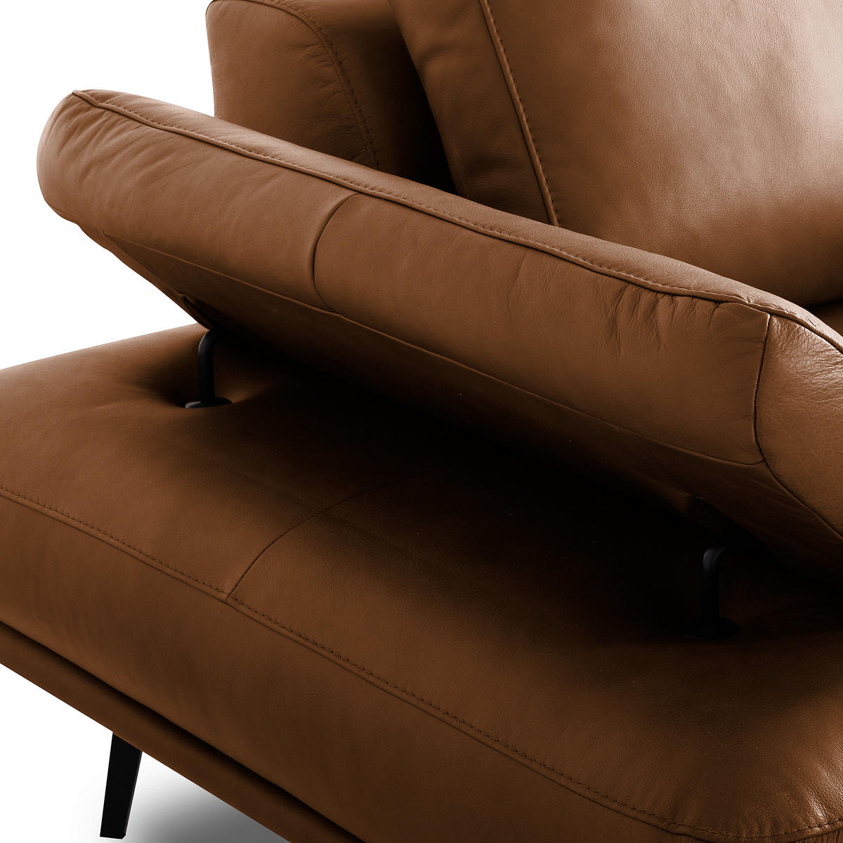 ECKSOFA  in Echtleder Cognac  306/237 cm  - Cognac/Schwarz, Design, Leder/Metall (306/237cm) - Livetastic