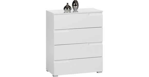KOMMODE Spice, 65/80/40 cm, 4 Schublade(n)  - Weiß Hochglanz/Silberfarben, Design, Holzwerkstoff/Kunststoff (65/80/40cm) - Carryhome