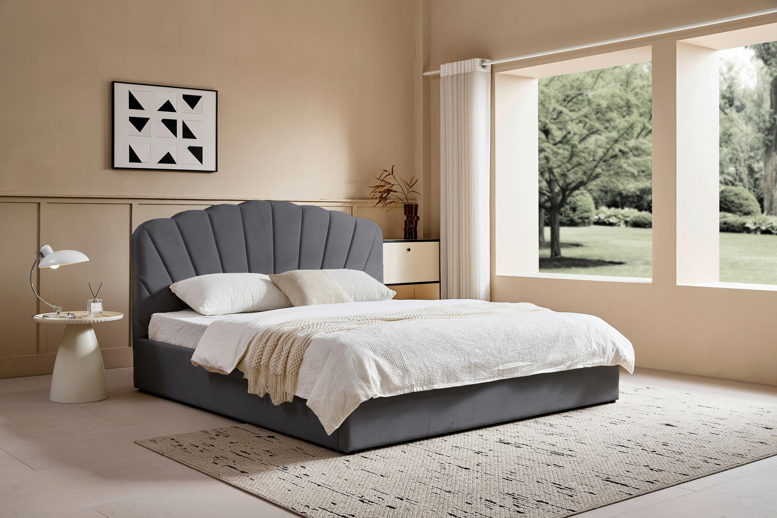 POLSTERBETT Lattenrost, Bettkasten 180/200 cm  in Grau  - Schwarz/Naturfarben, Trend, Holz/Kunststoff (180/200cm) - Ambia Home
