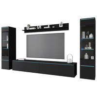 WOHNWAND 240/130/33 cm 4-teilig  in Graphitfarben  240/130/33 cm  LED-Leuchtmittel   - Schwarz/Graphitfarben, Design, Glas/Holzwerkstoff (240/130/33cm) - P & B