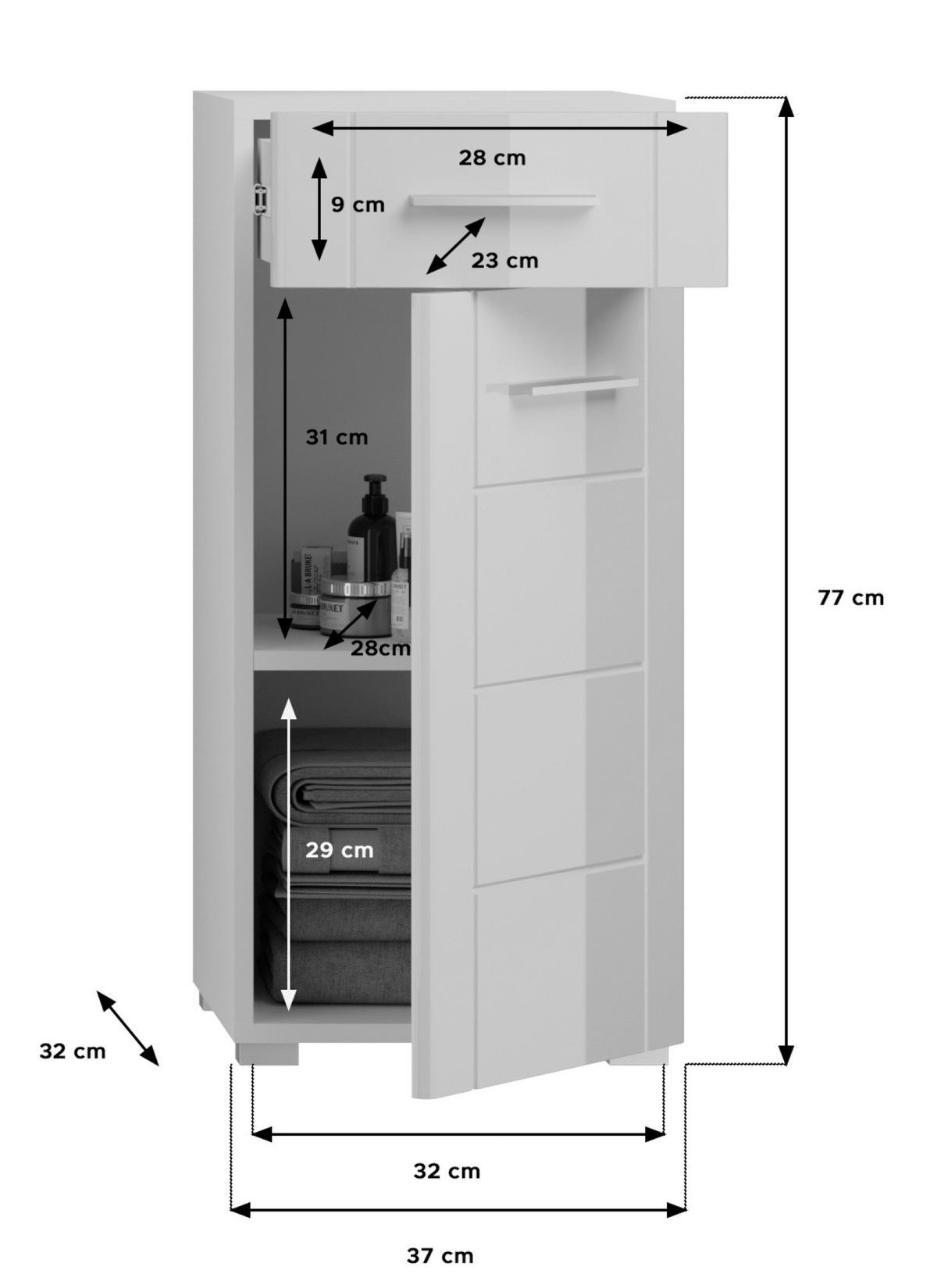 UNTERSCHRANK 37/80/31 cm   - Weiß Hochglanz, MODERN, Holzwerkstoff/Kunststoff (37/80/31cm) - MID.YOU