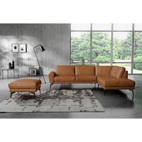 ECKSOFA in Echtleder Cognac  - Cognac/Schwarz, Design, Leder/Metall (273/250cm) - Livetastic