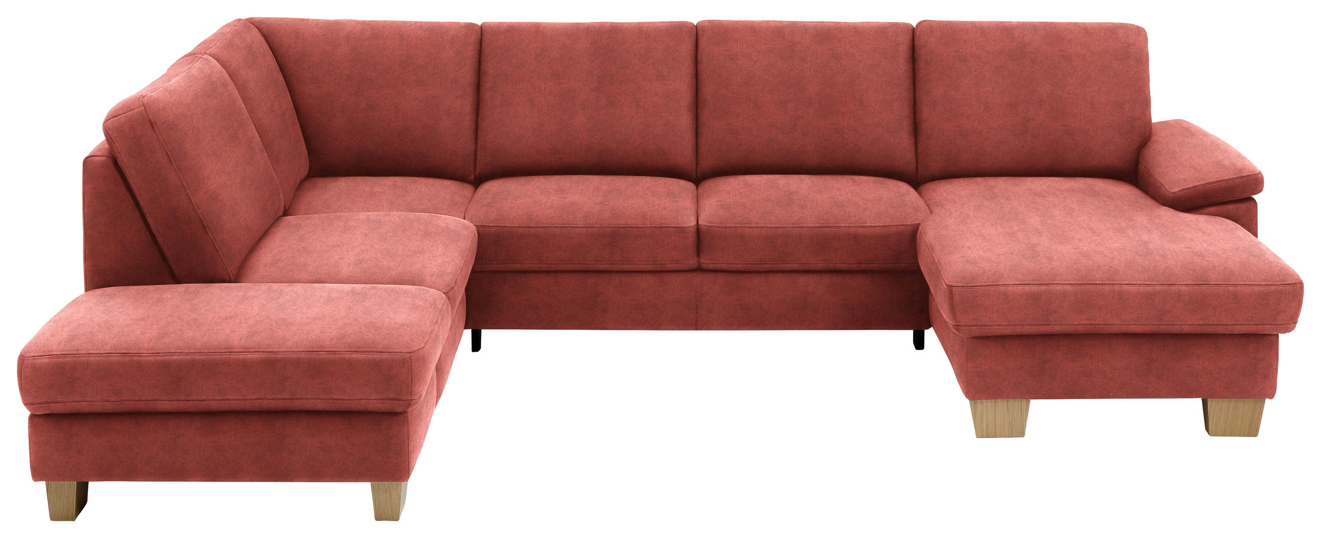 WOHNLANDSCHAFT in Velours Koralle  - Koralle/Eichefarben, KONVENTIONELL, Holz/Textil (235/316/167cm) - Beldomo System