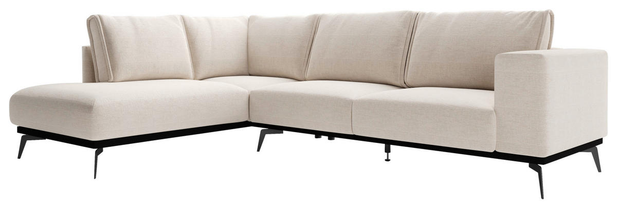 ECKSOFA in beflockt Creme  - Creme/Schwarz, Design, Holz/Textil (200/293cm) - MID.YOU