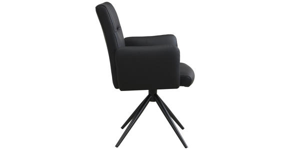 ARMLEHNSTUHL  Sitzfläche 360° drehbar, automatische Rückholfunktion  Echtleder  - Schwarz, Trend, Leder/Metall (63/89/62cm) - Novel