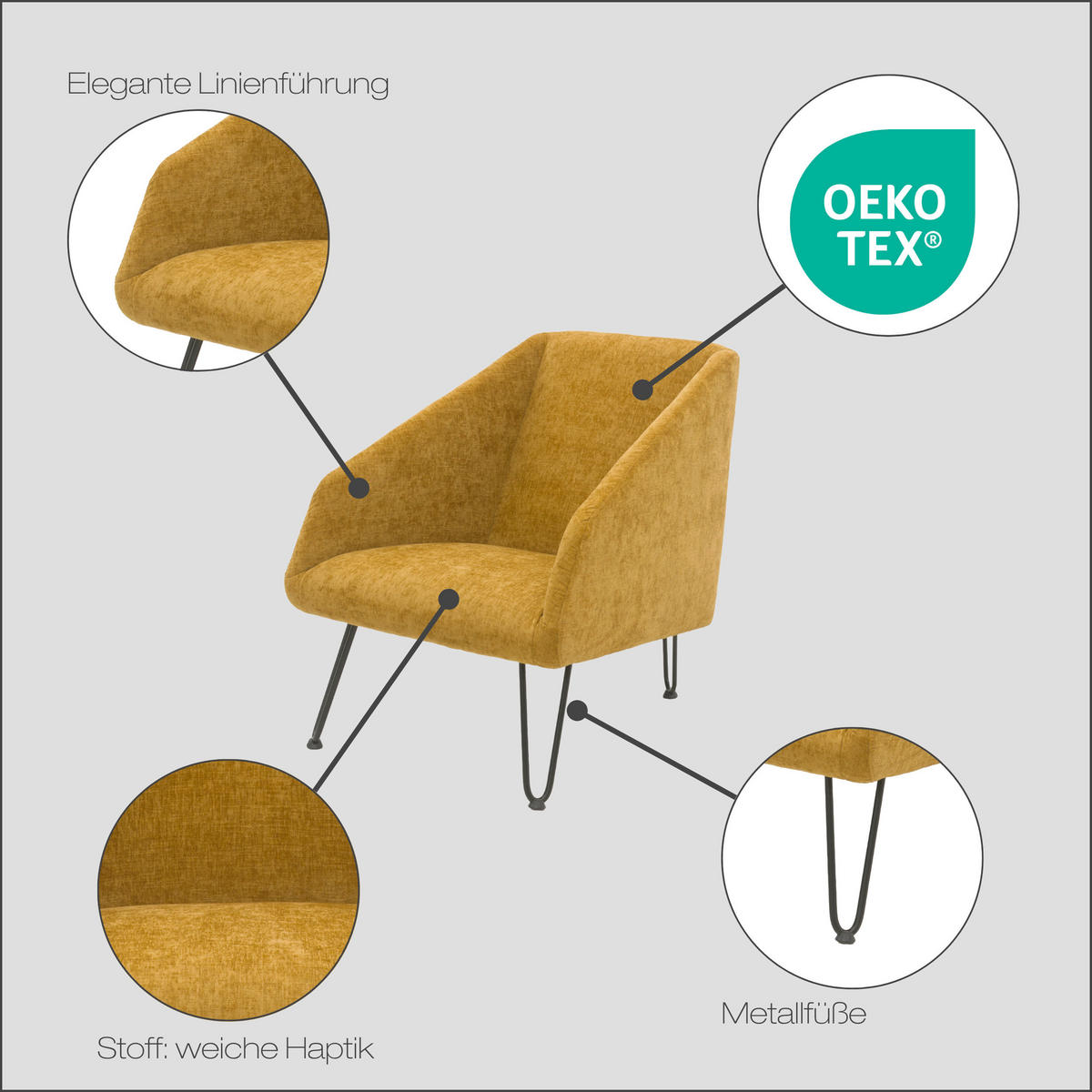 SESSEL in Chenille Creme  - Creme/Schwarz, Basics, Textil/Metall (60/71/83cm) - Livetastic