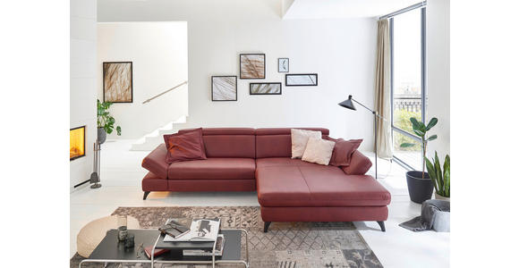 ECKSOFA Bordeaux Echtleder  - Bordeaux/Schwarz, Design, Leder/Metall (316/184cm) - Cantus
